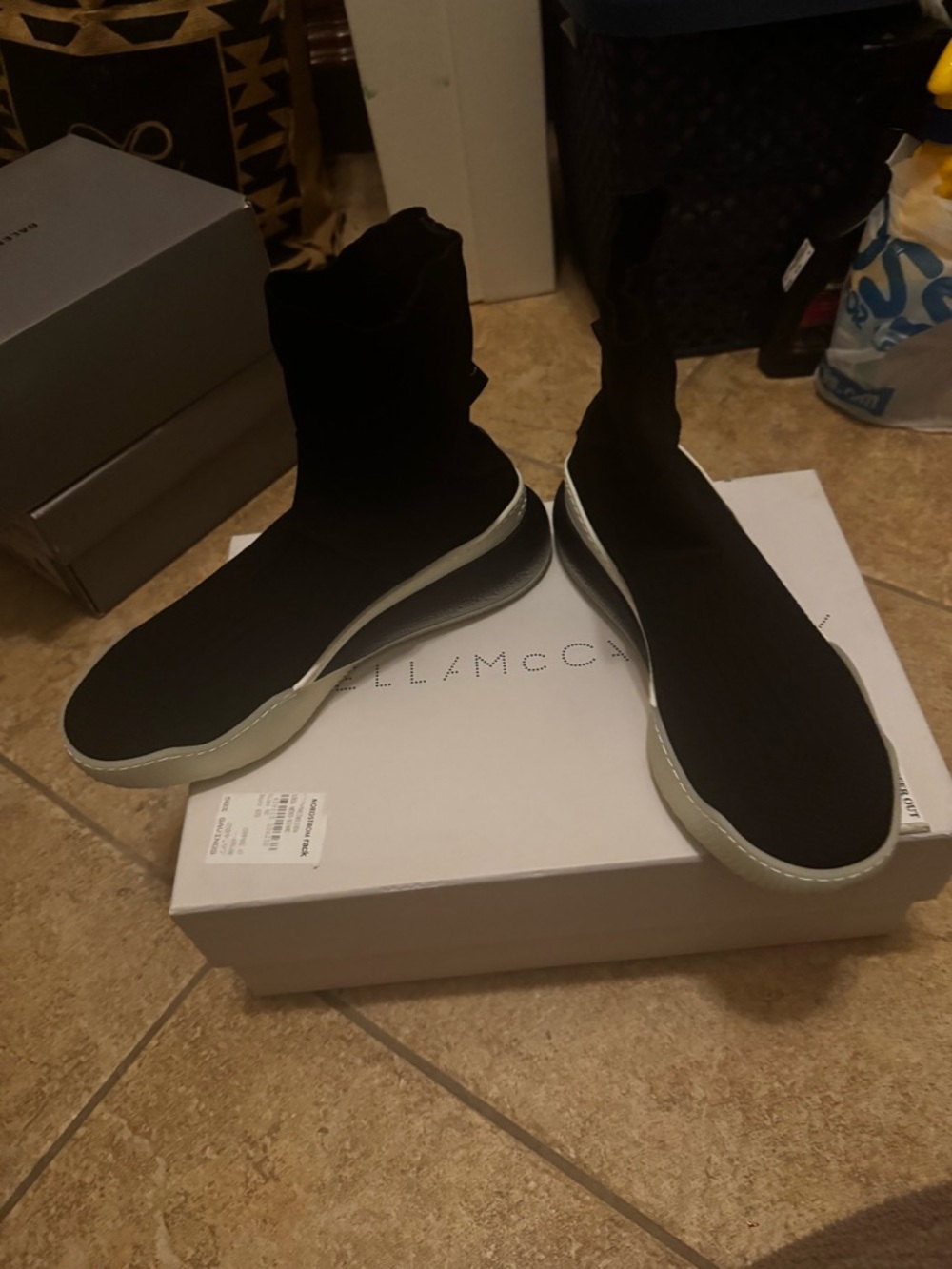 Stella McCartney Black Sock-Style High-Top Sneakers with White Sole